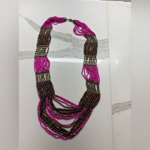 Vibrant Pink and Brown beaded Statement Necklace
